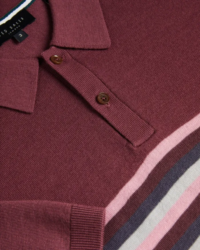 Ted Baker Polo Shirts Men PITAL 8211 Striped Wool Polo Shirt Maroon