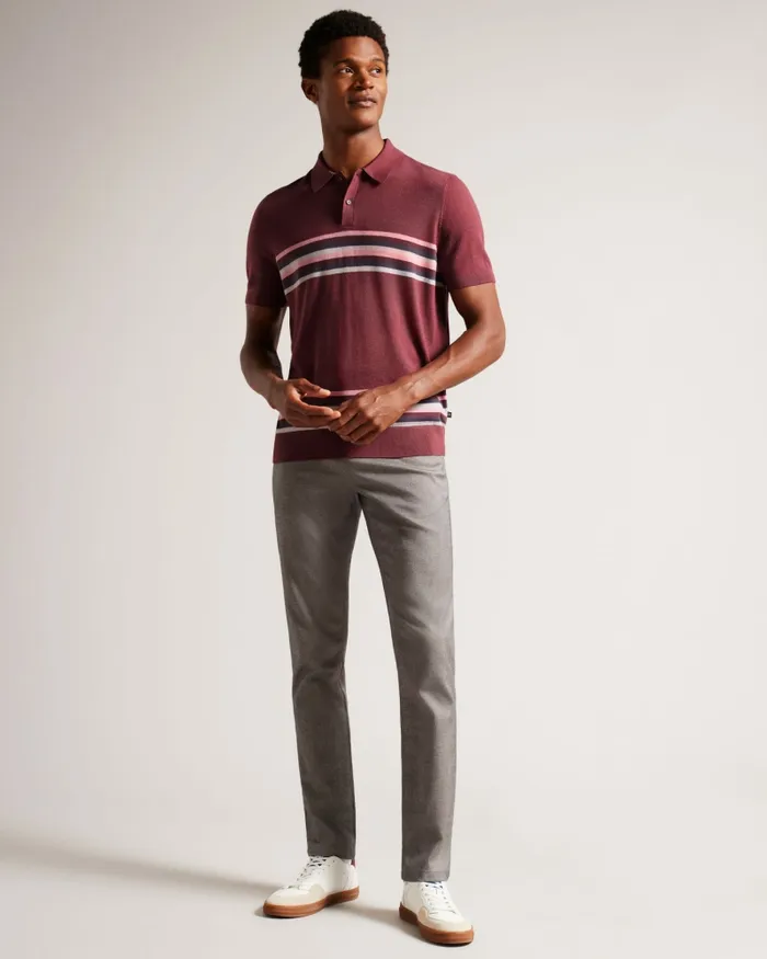 Ted Baker Polo Shirts Men PITAL 8211 Striped Wool Polo Shirt Maroon