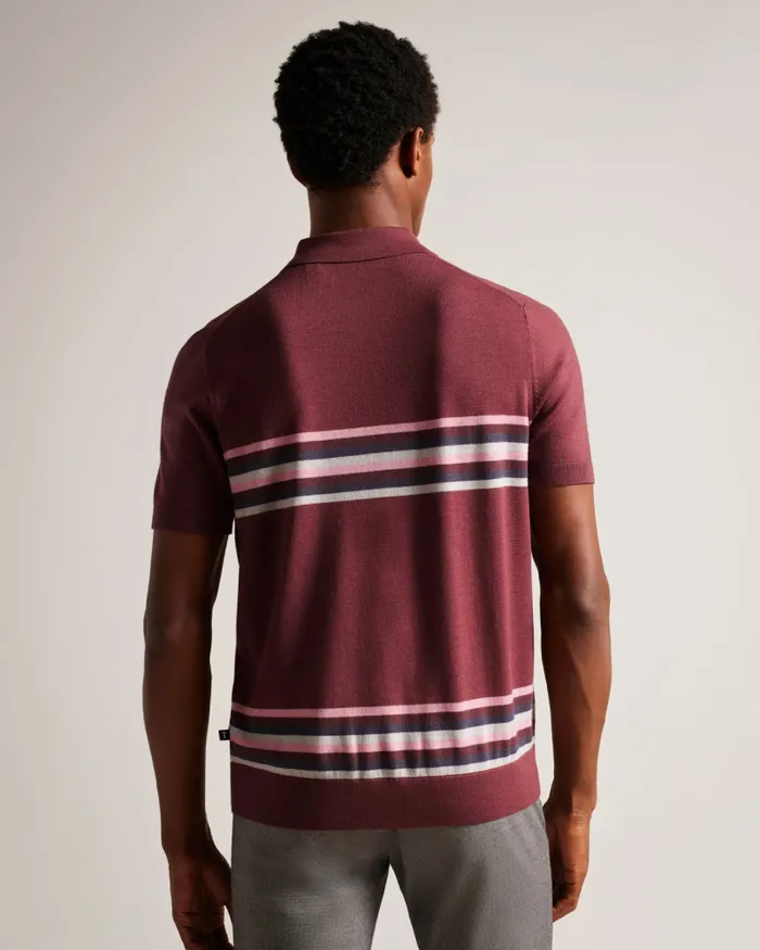 Ted Baker Polo Shirts Men PITAL 8211 Striped Wool Polo Shirt Maroon