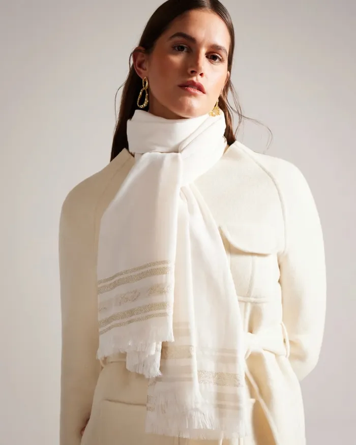 Ted Baker Scarves Women ESTELAS 8211 Metallic Branded Scarf Natural Ted Baker Scarves Women ESTELAS 8211 Metallic Branded Scarf Natural