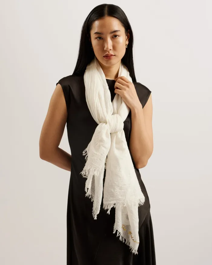 Ted Baker Scarves Women KELIEE 8211 Floral Branded Cotton Scarf Cream Ted Baker Scarves Women KELIEE 8211 Floral Branded Cotton Scarf Cream