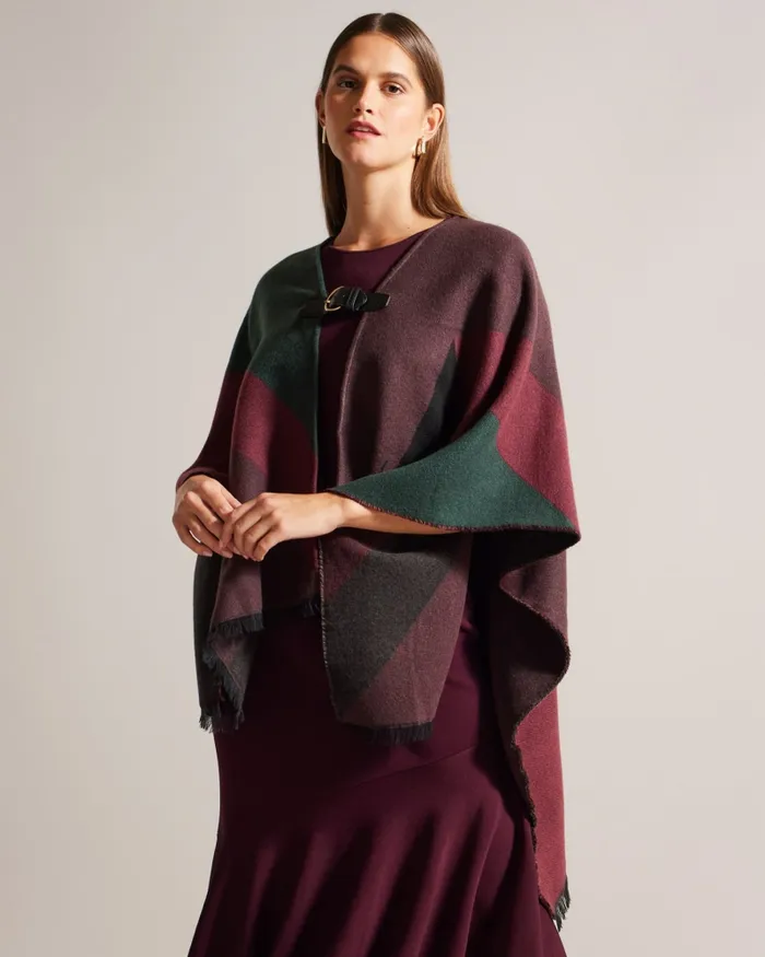 Ted Baker Scarves Women SUFFIA 8211 Buckle Poncho Deep Purple Ted Baker Scarves Women SUFFIA 8211 Buckle Poncho Deep Purple