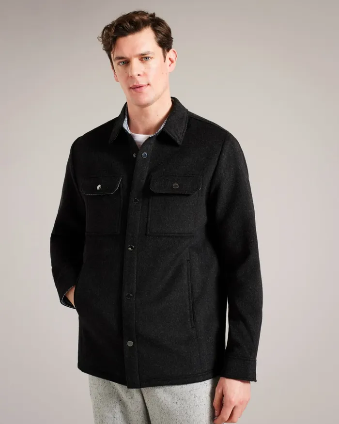 Ted Baker Shirts Men ADERBRY 8211 Wool Blend Overshirt Charcoal Ted Baker Shirts Men ADERBRY 8211 Wool Blend Overshirt Charcoal