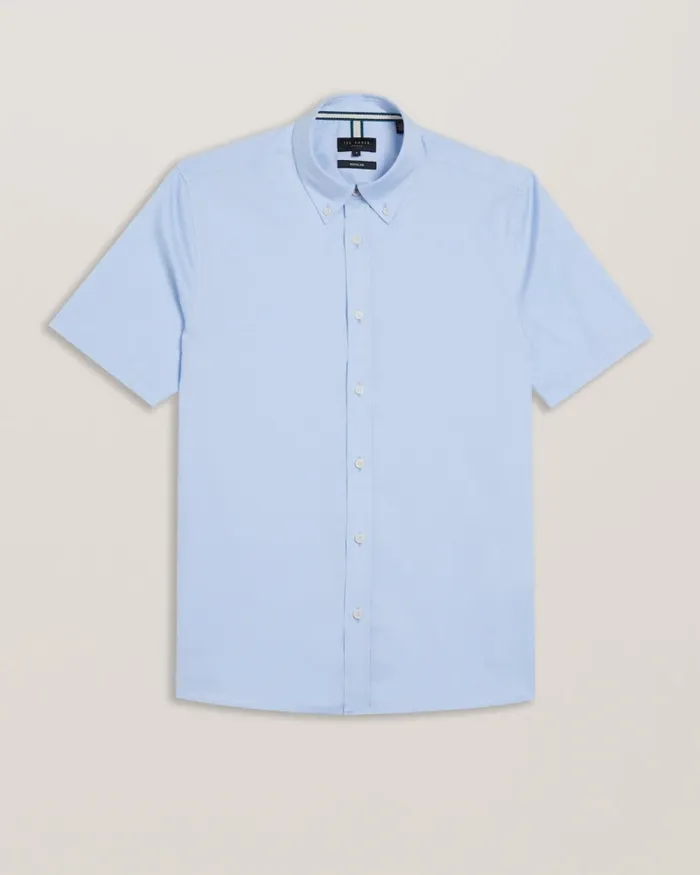 Ted Baker Shirts Men ALDGTE 8211 Short Sleeve Cotton Oxford Shirt Light Blue