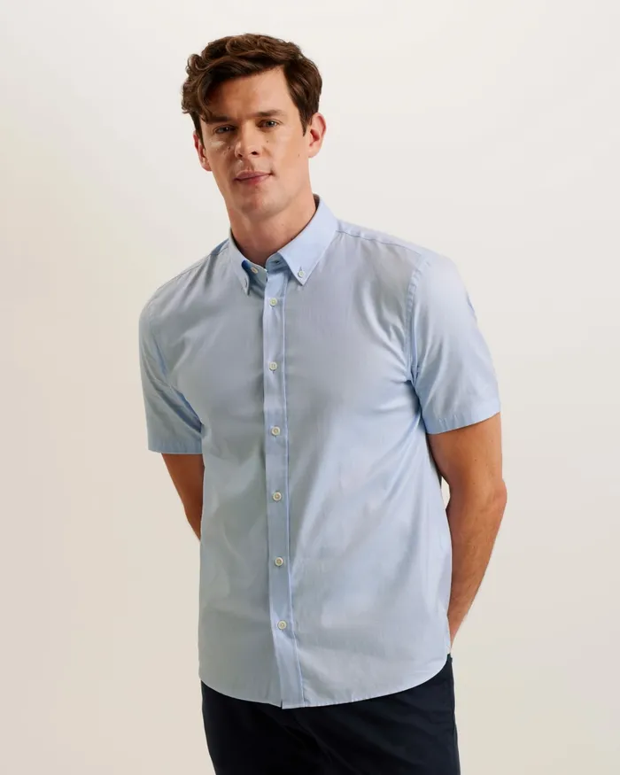 Ted Baker Shirts Men ALDGTE 8211 Short Sleeve Cotton Oxford Shirt Light Blue Ted Baker Shirts Men ALDGTE 8211 Short Sleeve Cotton Oxford Shirt Light Blue