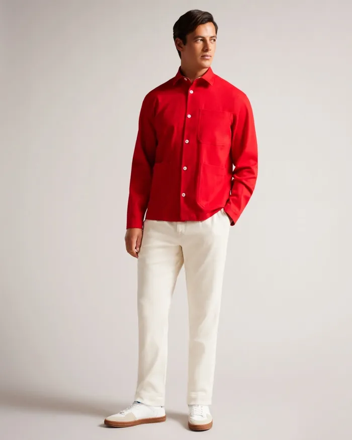 Ted Baker Shirts Men ARID 8211 Dropped Shoulder Shacket Red Ted Baker Shirts Men ARID 8211 Dropped Shoulder Shacket Red