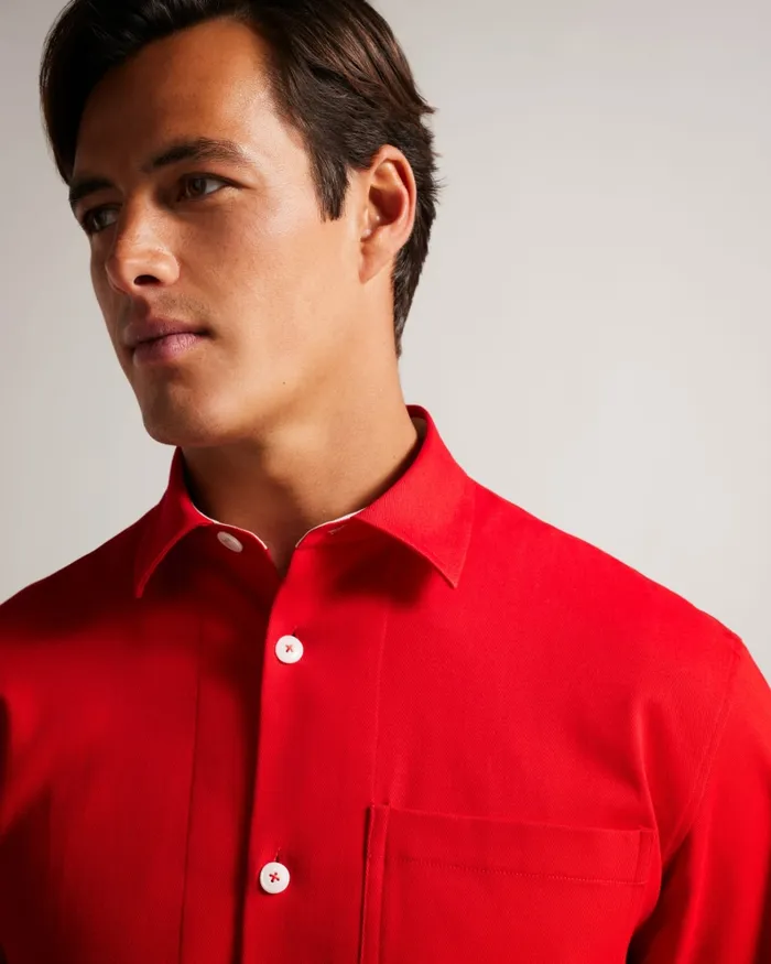 Ted Baker Shirts Men ARID 8211 Dropped Shoulder Shacket Red Ted Baker Shirts Men ARID 8211 Dropped Shoulder Shacket Red