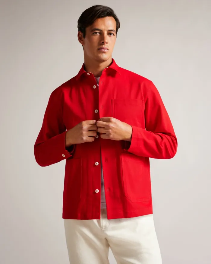 Ted Baker Shirts Men ARID 8211 Dropped Shoulder Shacket Red Ted Baker Shirts Men ARID 8211 Dropped Shoulder Shacket Red