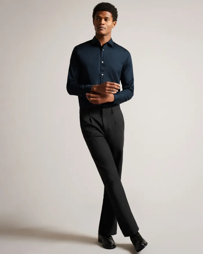 Ted Baker Shirts Men BELLOW 8211 Long Sleeve Satin Stretch Shirt Navy Ted Baker Shirts Men BELLOW 8211 Long Sleeve Satin Stretch Shirt Navy