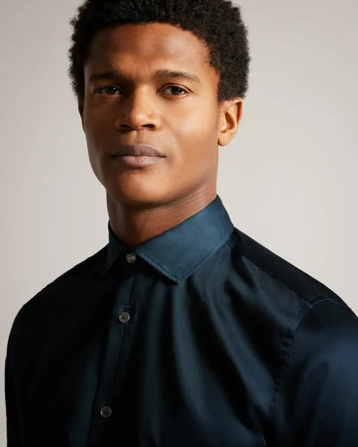 Ted Baker Shirts Men BELLOW 8211 Long Sleeve Satin Stretch Shirt Navy Ted Baker Shirts Men BELLOW 8211 Long Sleeve Satin Stretch Shirt Navy