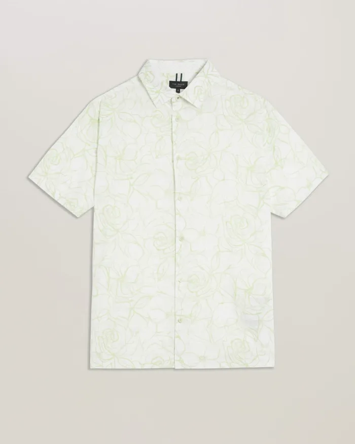 Ted Baker Shirts Men CAVU 8211 Short Sleeve Printed Cotton Shirt White