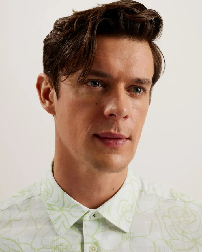 Ted Baker Shirts Men CAVU 8211 Short Sleeve Printed Cotton Shirt White Ted Baker Shirts Men CAVU 8211 Short Sleeve Printed Cotton Shirt White