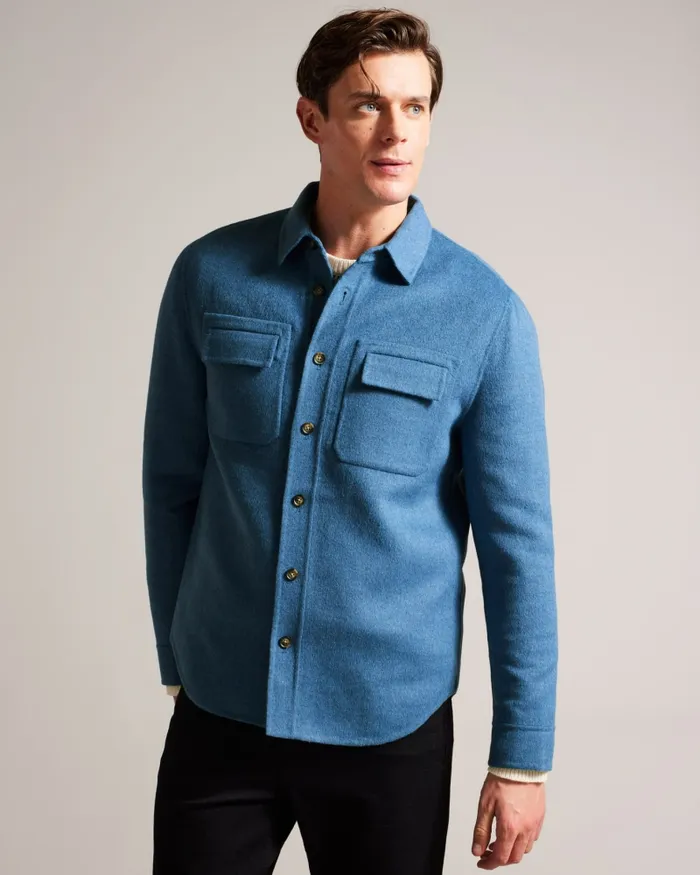 Ted Baker Shirts Men DALCH 8211 Wool Blend Overshirt Medium Blue Ted Baker Shirts Men DALCH 8211 Wool Blend Overshirt Medium Blue