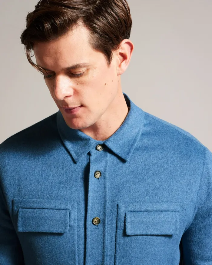 Ted Baker Shirts Men DALCH 8211 Wool Blend Overshirt Medium Blue Ted Baker Shirts Men DALCH 8211 Wool Blend Overshirt Medium Blue