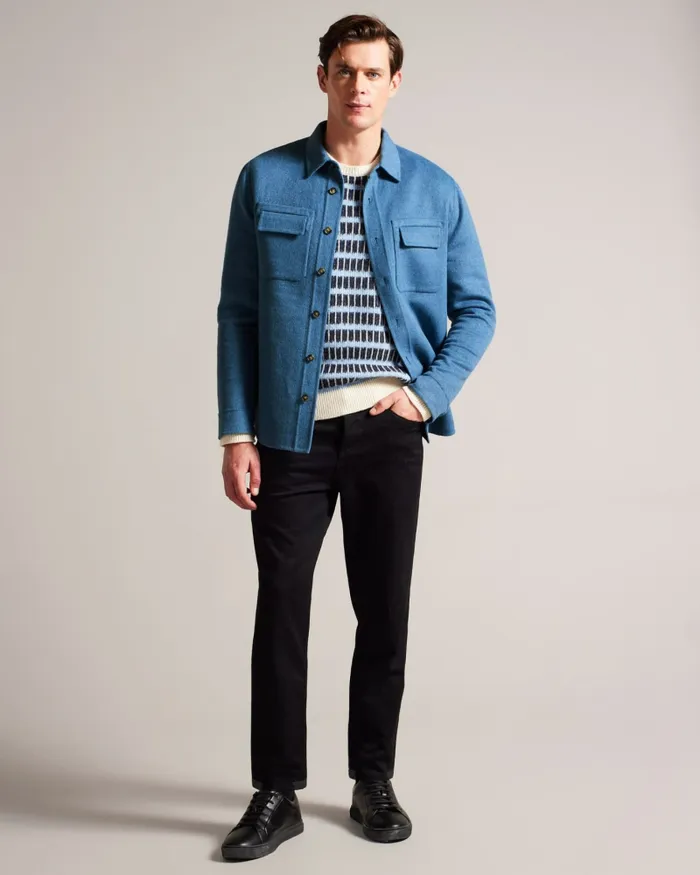 Ted Baker Shirts Men DALCH 8211 Wool Blend Overshirt Medium Blue Ted Baker Shirts Men DALCH 8211 Wool Blend Overshirt Medium Blue