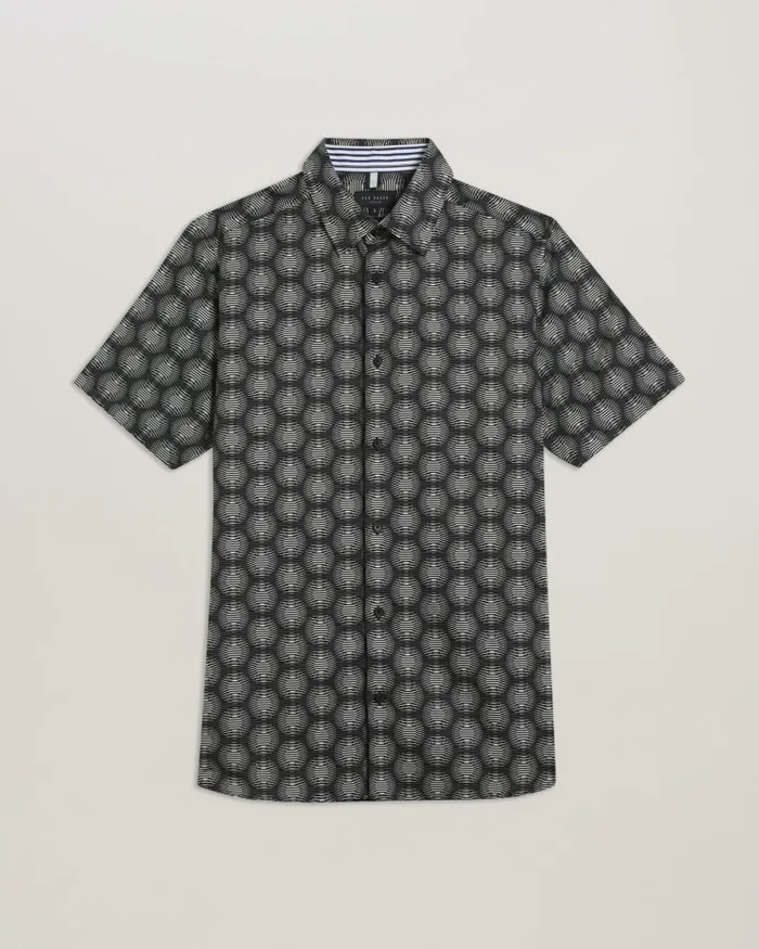 Ted Baker Shirts Men PEARSHO 8211 Short Sleeve Circle Geometric Shirt Black