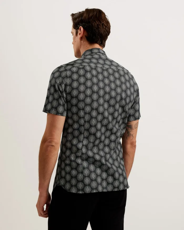 Ted Baker Shirts Men PEARSHO 8211 Short Sleeve Circle Geometric Shirt Black Ted Baker Shirts Men PEARSHO 8211 Short Sleeve Circle Geometric Shirt Black