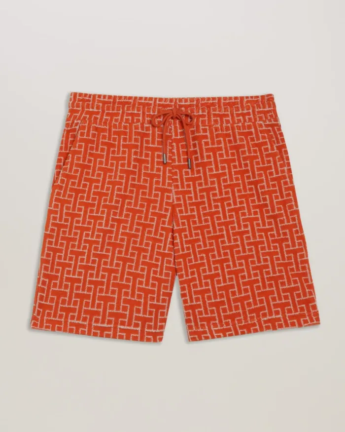 Ted Baker Shorts Men AINBOW 8211 Printed Towelling Jersey Shorts Bright Orange