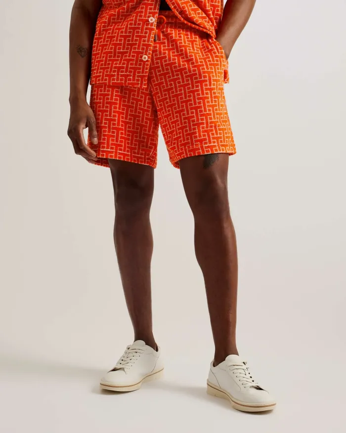 Ted Baker Shorts Men AINBOW 8211 Printed Towelling Jersey Shorts Bright Orange Ted Baker Shorts Men AINBOW 8211 Printed Towelling Jersey Shorts Bright Orange