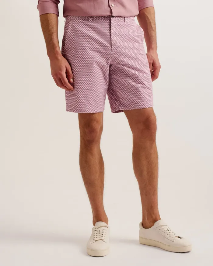 Ted Baker Shorts Men DULWICK 8211 Geometric Print Chino Shorts Medium Pink Ted Baker Shorts Men DULWICK 8211 Geometric Print Chino Shorts Medium Pink