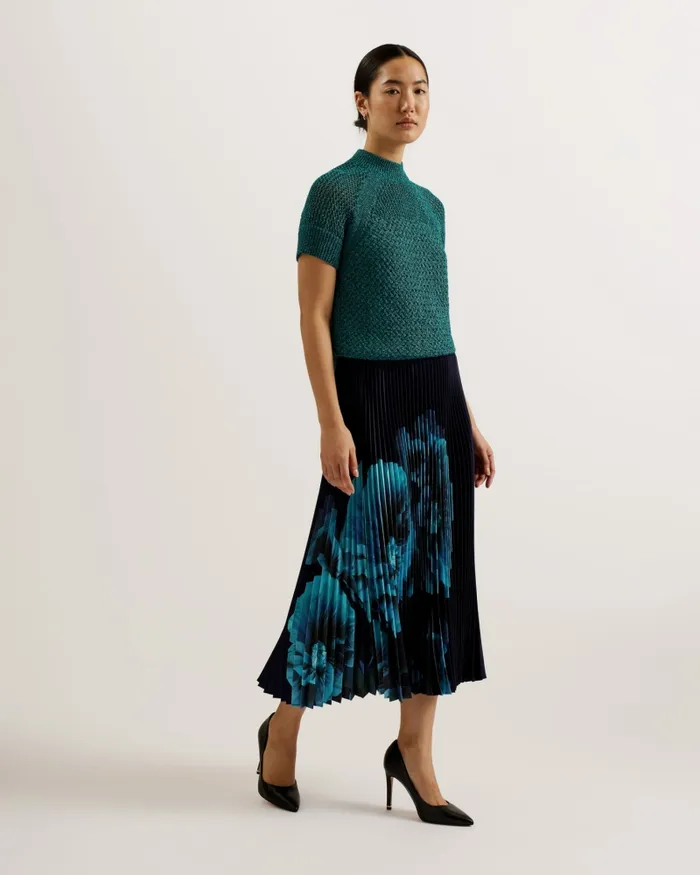 Ted Baker Skirts Women IZMIR 8211 Floral Print Satin Pleated Midi Skirt Navy Ted Baker Skirts Women IZMIR 8211 Floral Print Satin Pleated Midi Skirt Navy