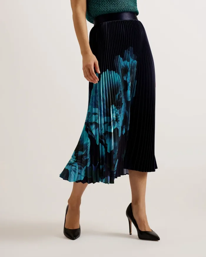 Ted Baker Skirts Women IZMIR 8211 Floral Print Satin Pleated Midi Skirt Navy Ted Baker Skirts Women IZMIR 8211 Floral Print Satin Pleated Midi Skirt Navy