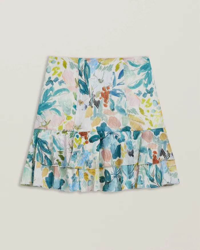 Ted Baker Skirts Women PRAGSEA 8211 Floral Print Tiered Mini Skirt Ivory