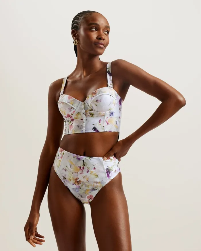 Ted Baker Swimwear and Beachwear Women ULANIA 8211 Floral Longline Underwired Bikini Top White Ted Baker Swimwear and Beachwear Women ULANIA 8211 Floral Longline Underwired Bikini Top White