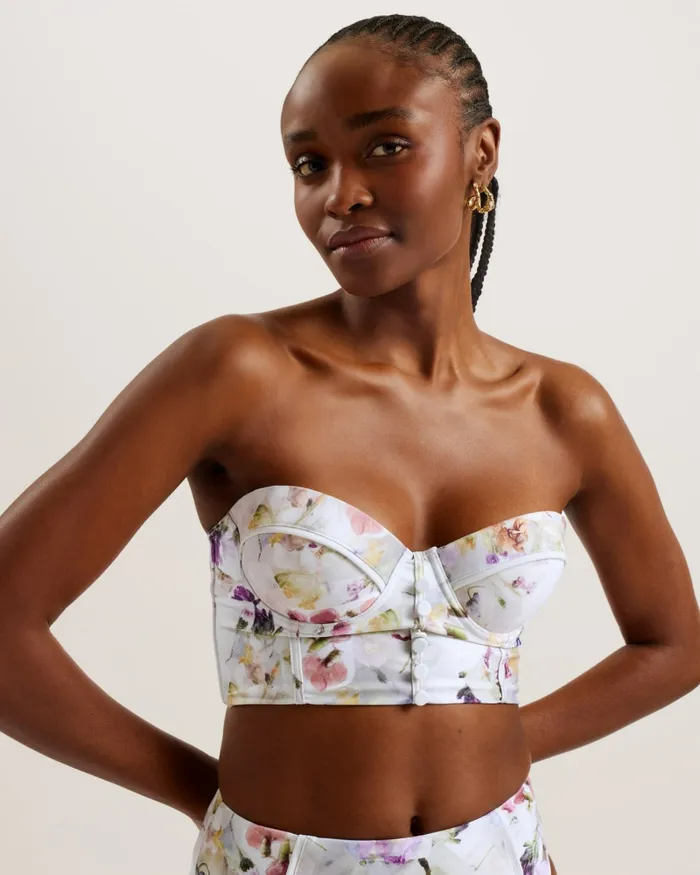 Ted Baker Swimwear and Beachwear Women ULANIA 8211 Floral Longline Underwired Bikini Top White Ted Baker Swimwear and Beachwear Women ULANIA 8211 Floral Longline Underwired Bikini Top White
