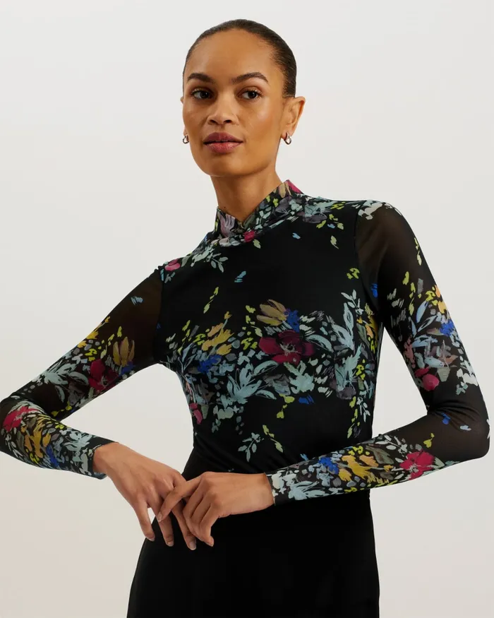 Ted Baker Tops and Blouses Women AMANDHA 8211 Printed Mesh Top With Sheer Back Black Ted Baker Tops and Blouses Women AMANDHA 8211 Printed Mesh Top With Sheer Back Black