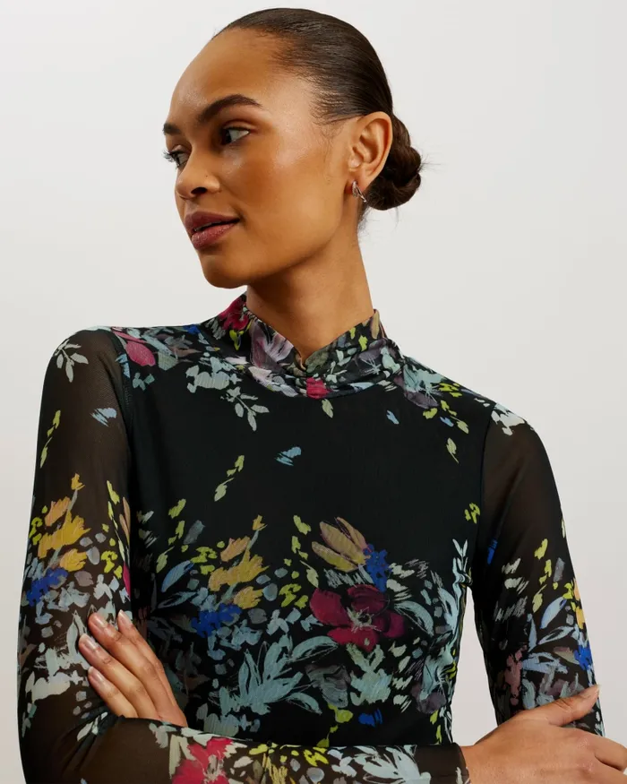 Ted Baker Tops and Blouses Women AMANDHA 8211 Printed Mesh Top With Sheer Back Black Ted Baker Tops and Blouses Women AMANDHA 8211 Printed Mesh Top With Sheer Back Black