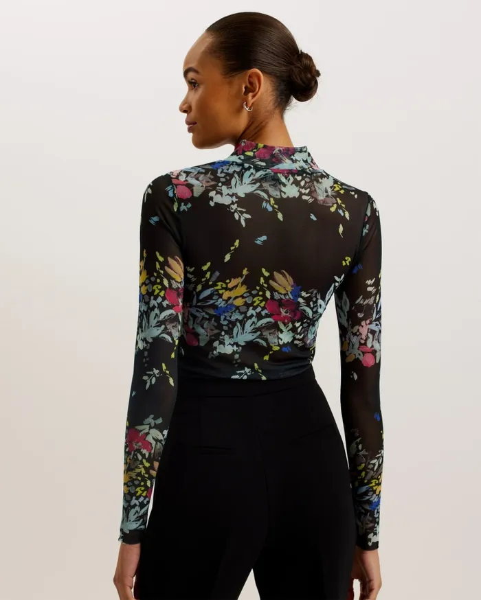 Ted Baker Tops and Blouses Women AMANDHA 8211 Printed Mesh Top With Sheer Back Black Ted Baker Tops and Blouses Women AMANDHA 8211 Printed Mesh Top With Sheer Back Black
