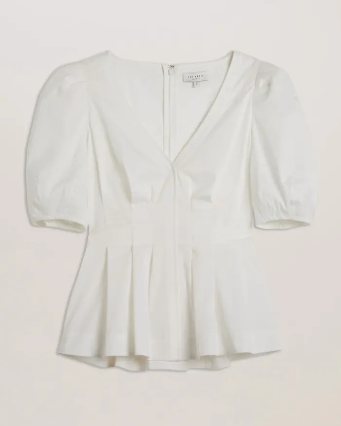 Ted Baker Tops and Blouses Women BURDUR 8211 Stitch Detail Balloon Sleeve Peplum Top White Ted Baker Tops and Blouses Women BURDUR 8211 Stitch Detail Balloon Sleeve Peplum Top White