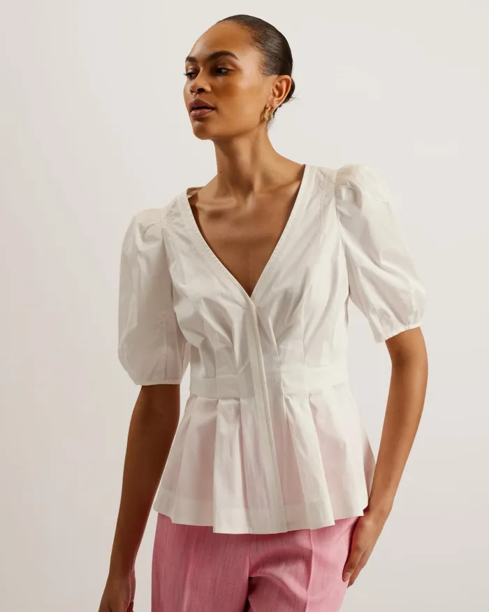 Ted Baker Tops and Blouses Women BURDUR 8211 Stitch Detail Balloon Sleeve Peplum Top White Ted Baker Tops and Blouses Women BURDUR 8211 Stitch Detail Balloon Sleeve Peplum Top White