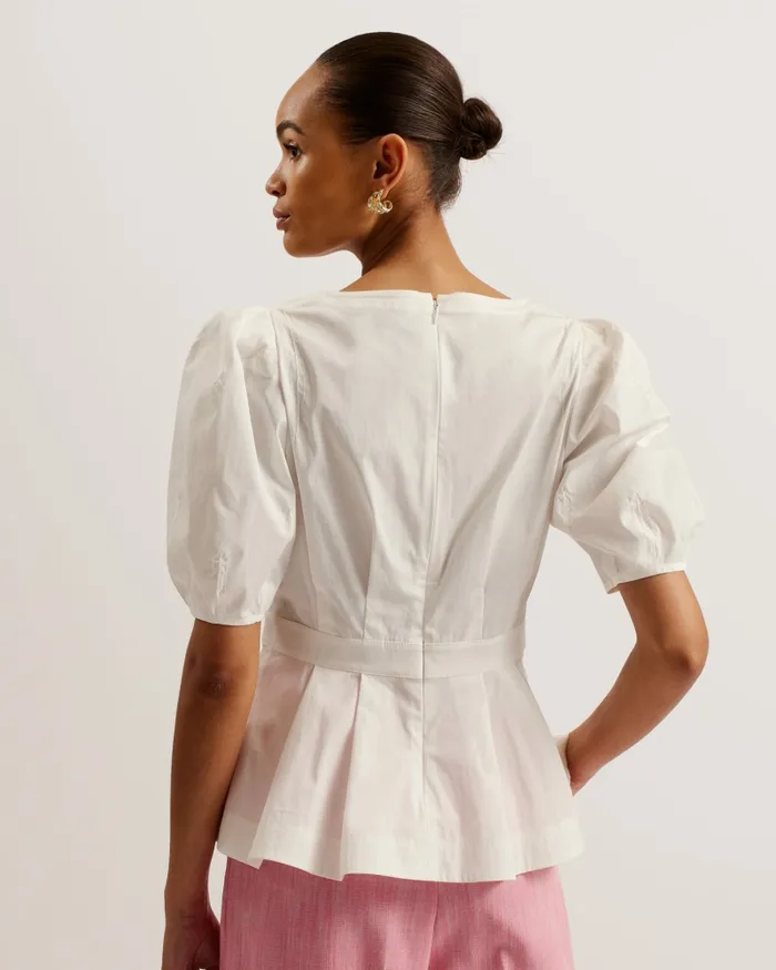Ted Baker Tops and Blouses Women BURDUR 8211 Stitch Detail Balloon Sleeve Peplum Top White Ted Baker Tops and Blouses Women BURDUR 8211 Stitch Detail Balloon Sleeve Peplum Top White