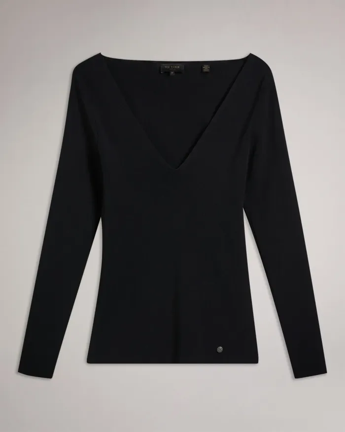 Ted Baker Tops and Blouses Women CILESTE 8211 V Neck Slim Fit Knit Top Black