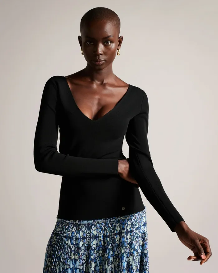 Ted Baker Tops and Blouses Women CILESTE 8211 V Neck Slim Fit Knit Top Black