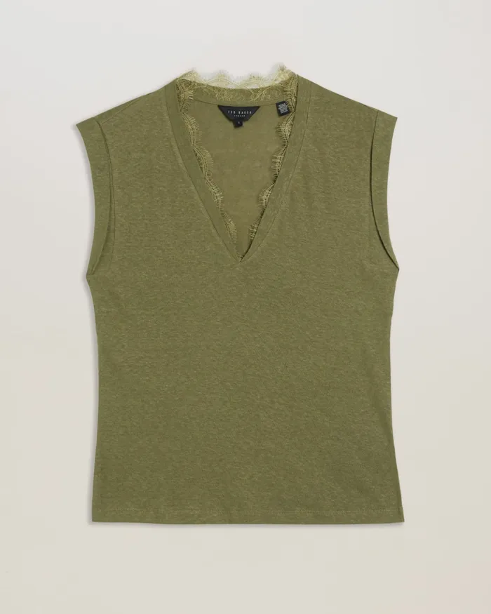 Ted Baker Tops and Blouses Women EFFIY 8211 VNeck Vest With Lace Neckline Khaki