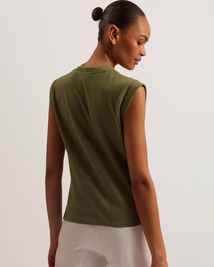 Ted Baker Tops and Blouses Women EFFIY 8211 VNeck Vest With Lace Neckline Khaki Ted Baker Tops and Blouses Women EFFIY 8211 VNeck Vest With Lace Neckline Khaki