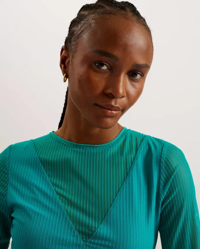 Ted Baker Tops and Blouses Women EMIKOO 8211 Fitted Mesh Top With VNeck Lining Green Ted Baker Tops and Blouses Women EMIKOO 8211 Fitted Mesh Top With VNeck Lining Green