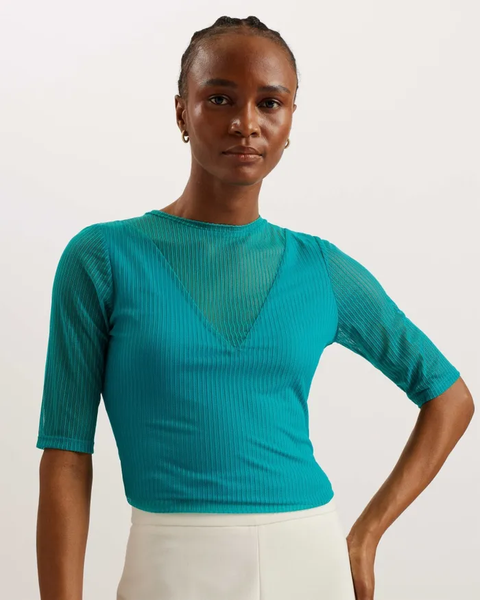 Ted Baker Tops and Blouses Women EMIKOO 8211 Fitted Mesh Top With VNeck Lining Green Ted Baker Tops and Blouses Women EMIKOO 8211 Fitted Mesh Top With VNeck Lining Green