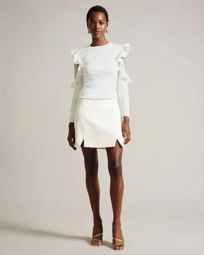 Ted Baker Tops and Blouses Women FLORAAS 8211 Fitted Knit Top With Sheer Shoulders White Ted Baker Tops and Blouses Women FLORAAS 8211 Fitted Knit Top With Sheer Shoulders White