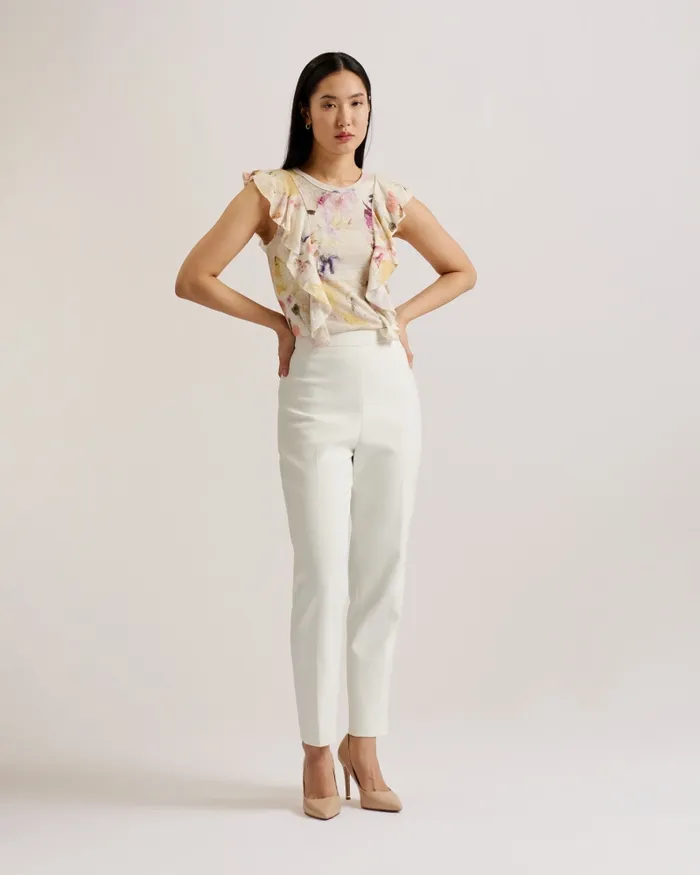 Ted Baker Tops and Blouses Women MARETAA 8211 Frill Trim Floral Cotton Linen Top White Ted Baker Tops and Blouses Women MARETAA 8211 Frill Trim Floral Cotton Linen Top White