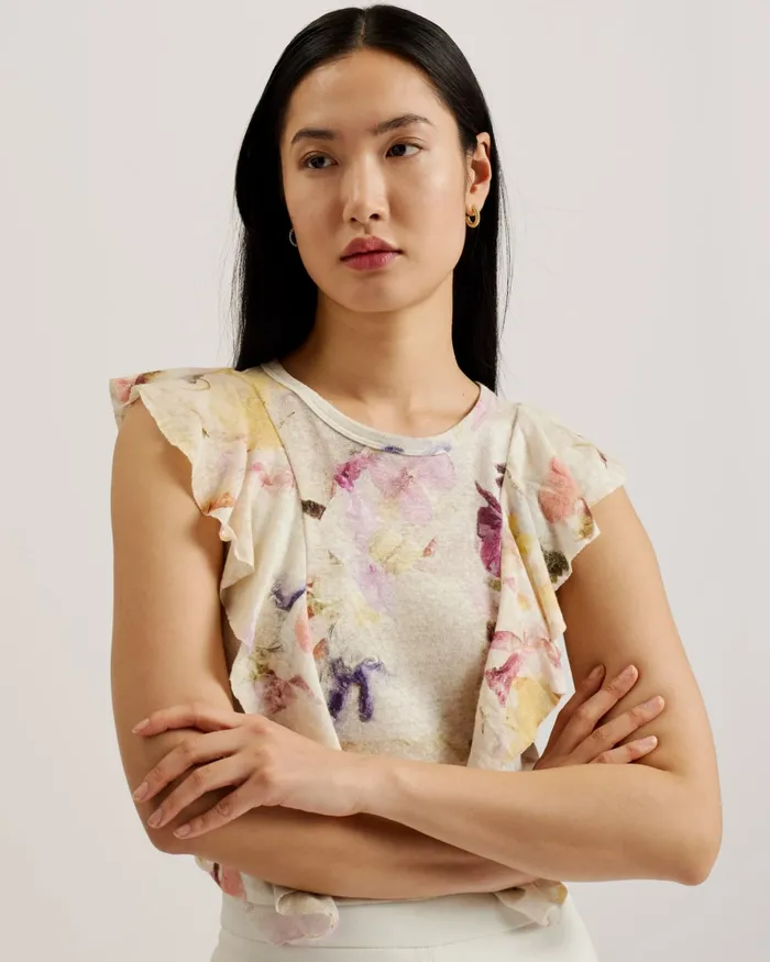 Ted Baker Tops and Blouses Women MARETAA 8211 Frill Trim Floral Cotton Linen Top White Ted Baker Tops and Blouses Women MARETAA 8211 Frill Trim Floral Cotton Linen Top White