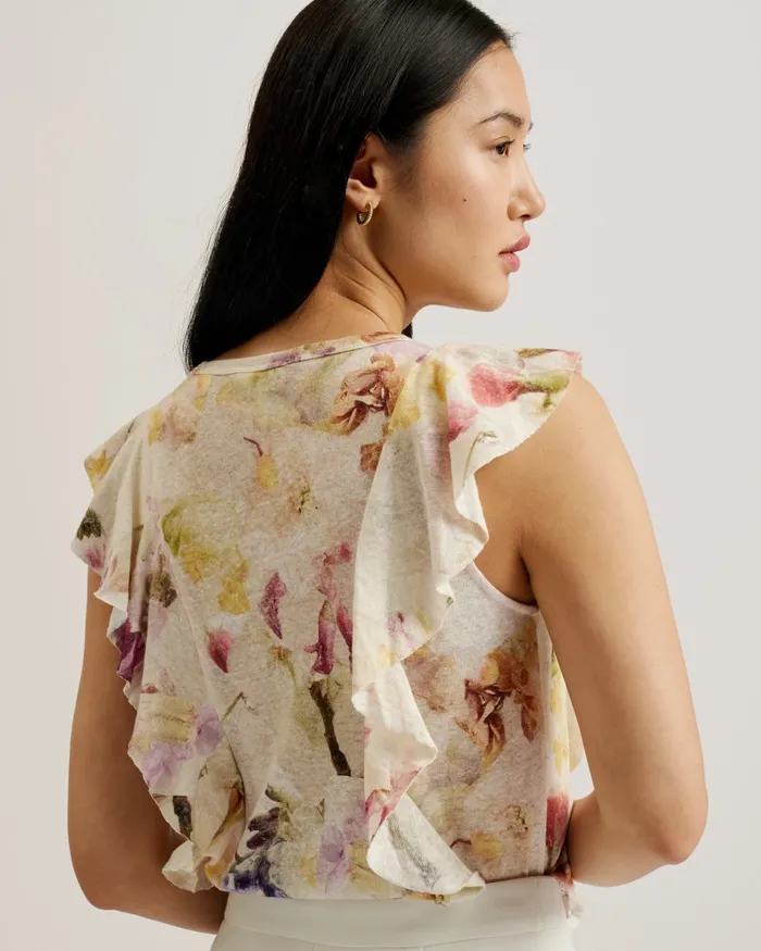 Ted Baker Tops and Blouses Women MARETAA 8211 Frill Trim Floral Cotton Linen Top White Ted Baker Tops and Blouses Women MARETAA 8211 Frill Trim Floral Cotton Linen Top White