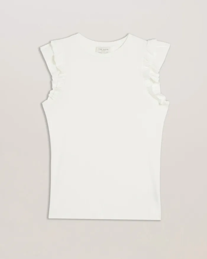 Ted Baker Tops and Blouses Women MARHLOU 8211 Frill Shoulder Ribbed Fitted Top Ivory