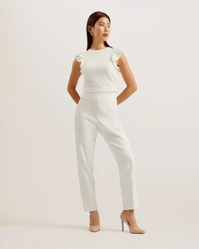 Ted Baker Tops and Blouses Women MARHLOU 8211 Frill Shoulder Ribbed Fitted Top Ivory Ted Baker Tops and Blouses Women MARHLOU 8211 Frill Shoulder Ribbed Fitted Top Ivory
