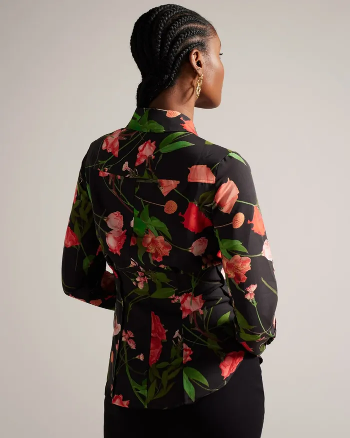 Ted Baker Tops and Blouses Women MEGGHA 8211 Floral Satin Shirt With Exposed Seams Black Ted Baker Tops and Blouses Women MEGGHA 8211 Floral Satin Shirt With Exposed Seams Black