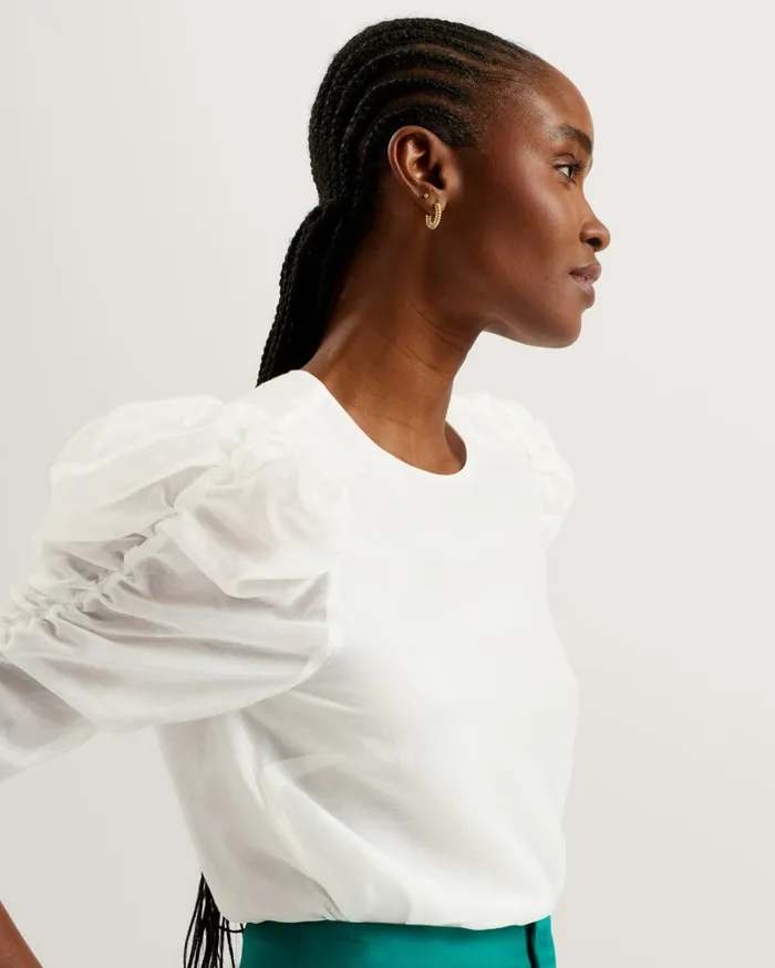 Ted Baker Tops and Blouses Women SACHIKO 8211 Short Puff Sleeve Organza Top Ivory Ted Baker Tops and Blouses Women SACHIKO 8211 Short Puff Sleeve Organza Top Ivory