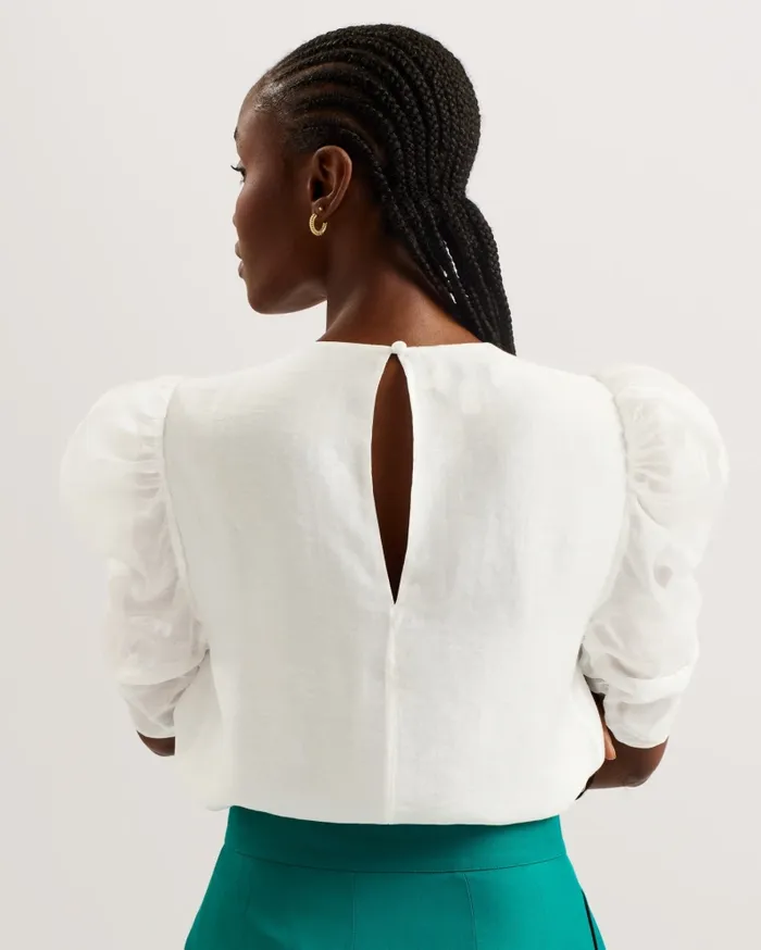 Ted Baker Tops and Blouses Women SACHIKO 8211 Short Puff Sleeve Organza Top Ivory Ted Baker Tops and Blouses Women SACHIKO 8211 Short Puff Sleeve Organza Top Ivory